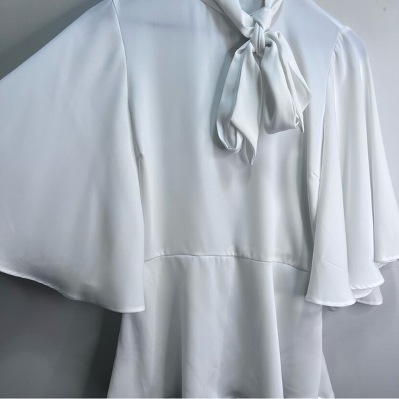 Zara White Peplum Blouse Batwing Sleeve Necktie Bow Size Small - Picture 7 of 15